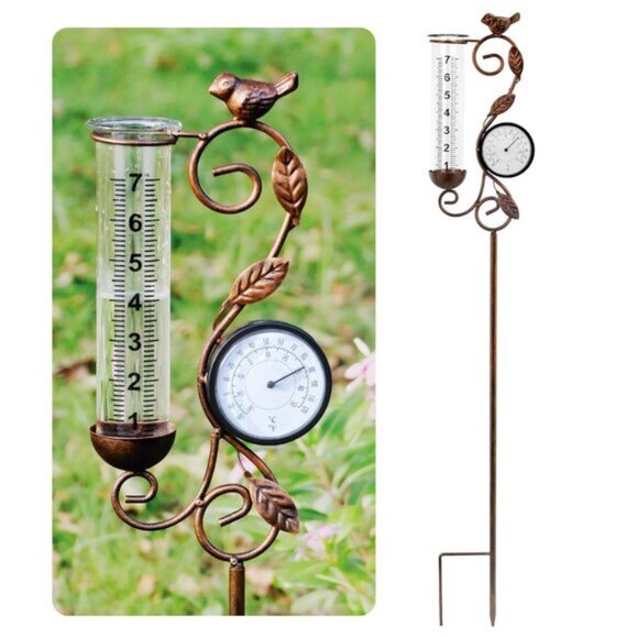 Other - New Bronze Rain Gauge, 32" Outdoor Thermometer for Garden & Patio Decor